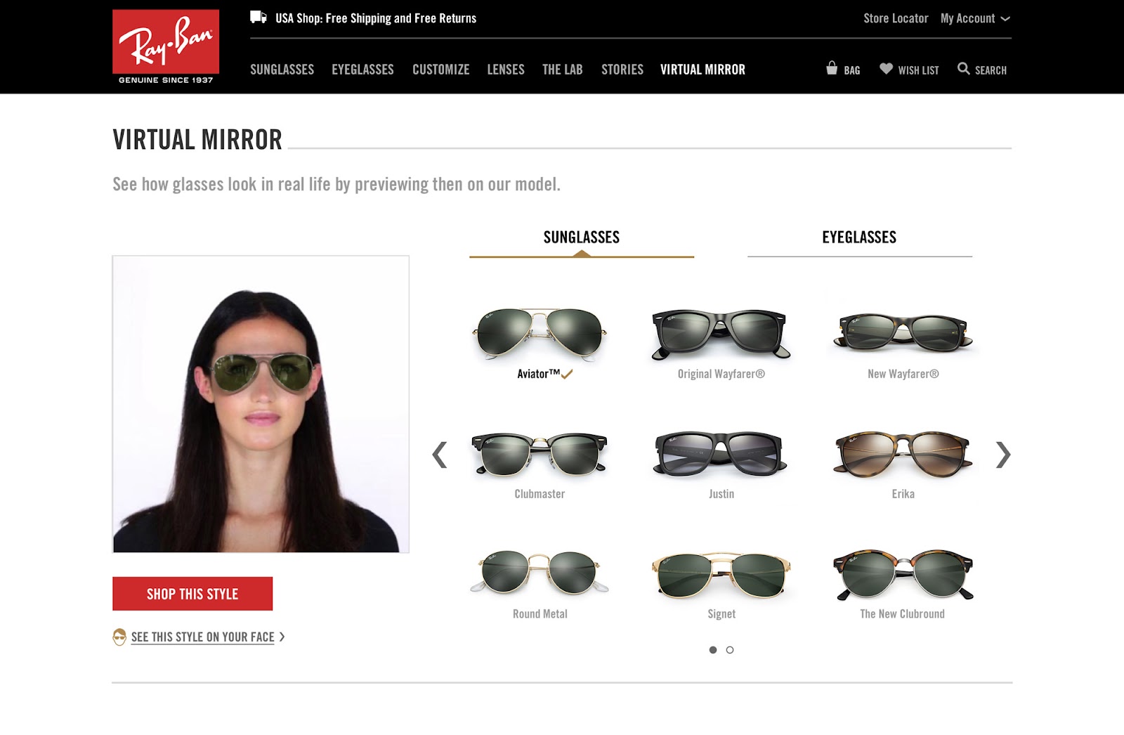 Sunglasses virtual try on