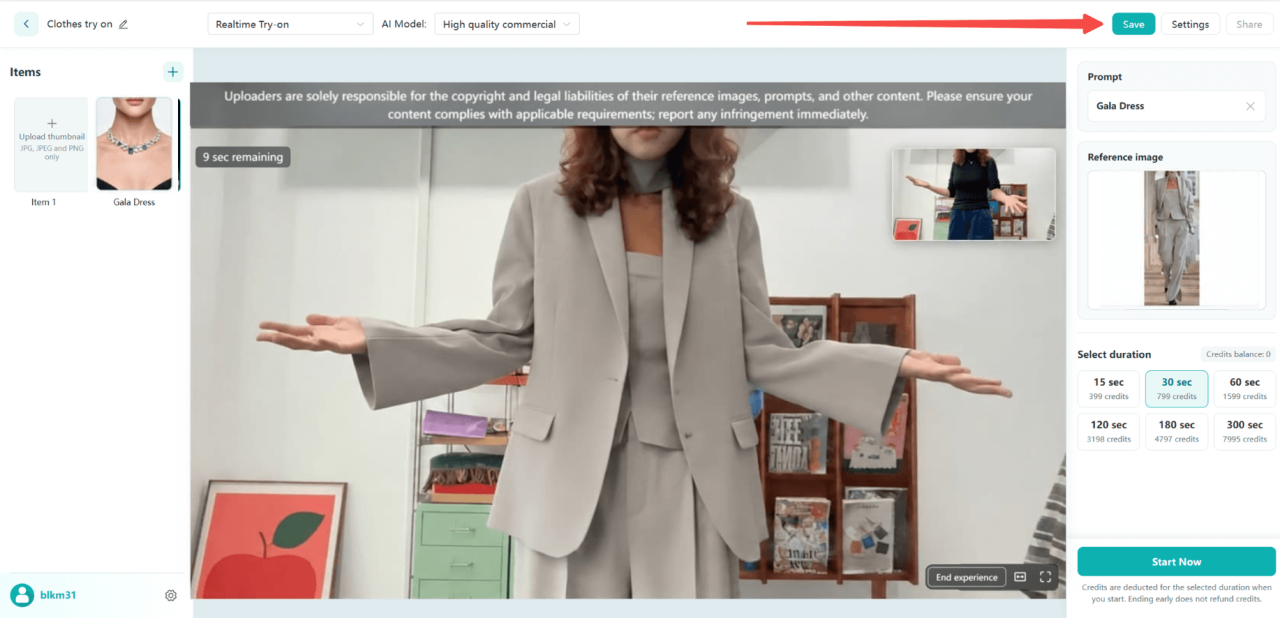 Save Virtual Try On Experience