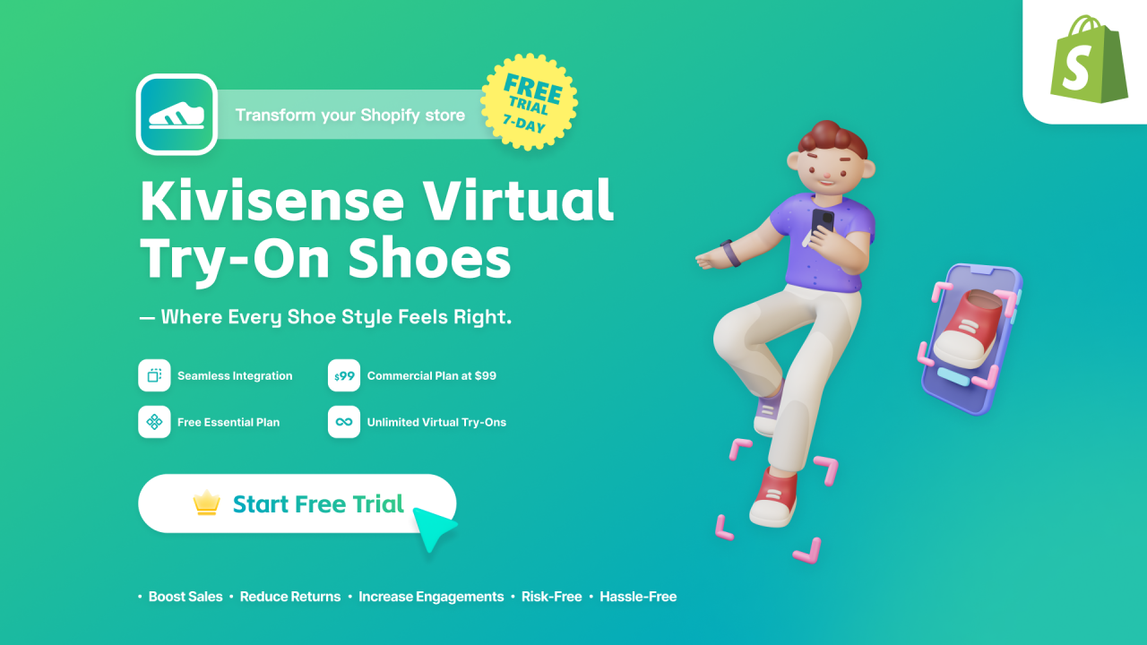 [7-DAY FREE TRIAL] Kivisense Virtual Try-On Shoes APP Now on Shopify App Store! 👟